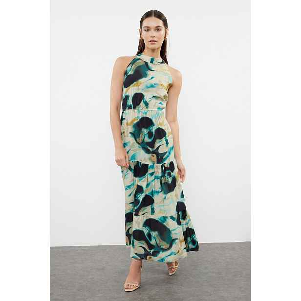 Trendyol Abstract Patterned A-Line Halter Neck Maxi Woven Dress