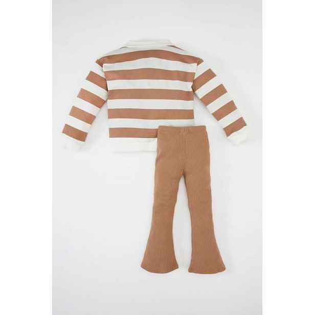 DEFACTO Baby Girl 2-Piece Set Polo Collar Striped Sweatshirt Elastic Waist Bell-bottomed Leggings