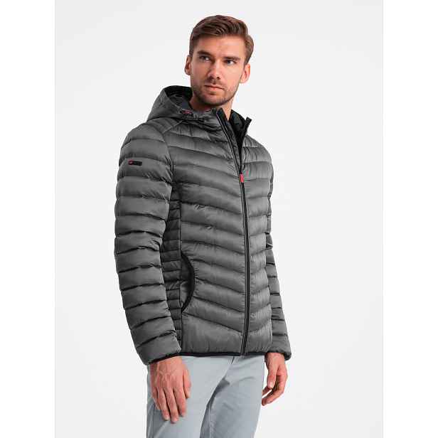 Ombre Lightly insulated quilted men's jacket with satin trim - graphite