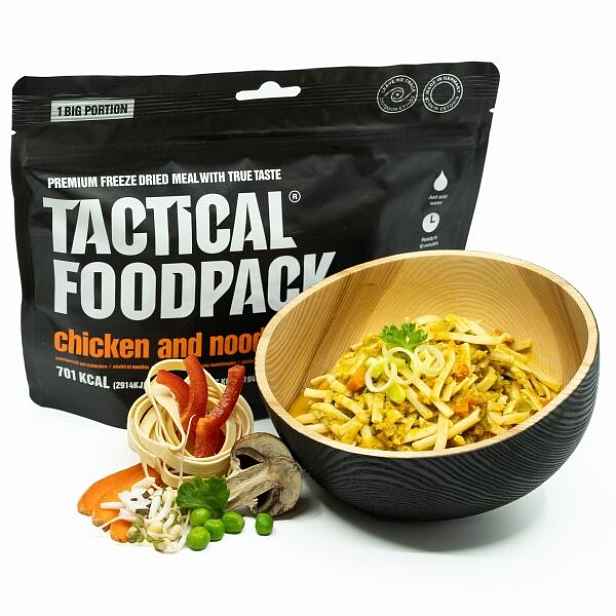 TACTICAL FOODPACK NUDLE KUŘECÍM, ZELENINOU, HOUBAMI A MUNG 560 G Taktické lyofilizované jídlo
