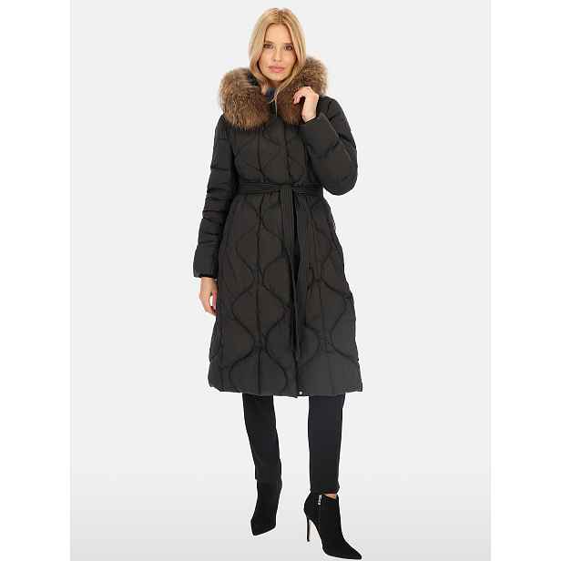 PERSO Woman's Women's long tied real down coat with raccoon fur , color