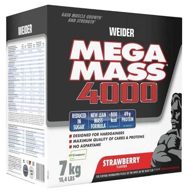 WEIDER MEGA MASS 4000, 7000G, STRAWBERRY Sacharidový gainer , KG
