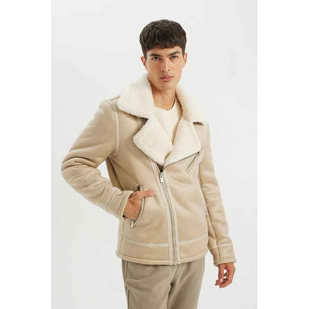 DEFACTO Slim Fit Faux Leather Jacket Slim Cut Zipper Collar Faux Für Lined Zipper