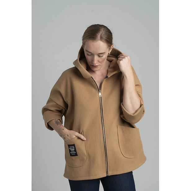 Camel transitional light jacket with hood