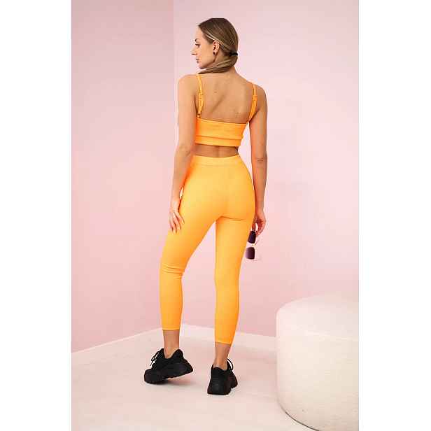 Pruhovaný top set s halenkou oranžově neonové barvy