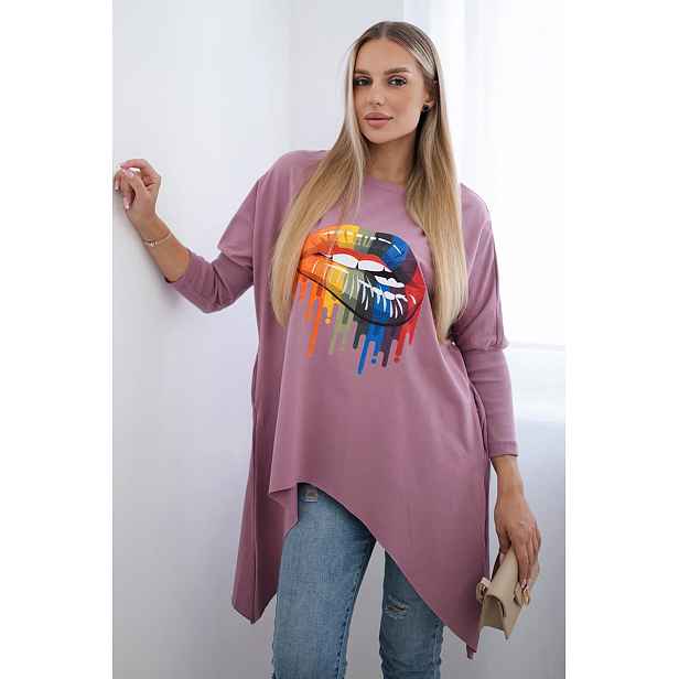 Halenka oversize s potiskem duhových rtů