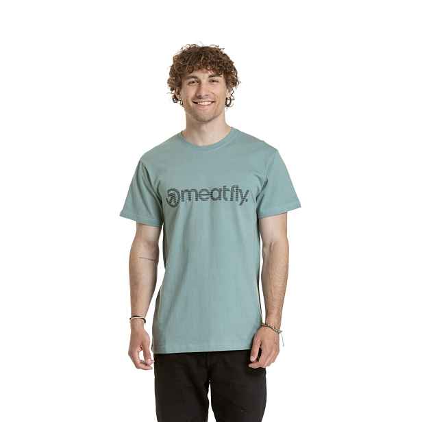 Meatfly pánské tričko Striped Logo Dusty Mint | 100% bavlna