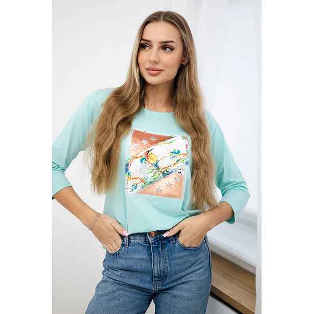 Halenka s grafikou 3D Bird mint