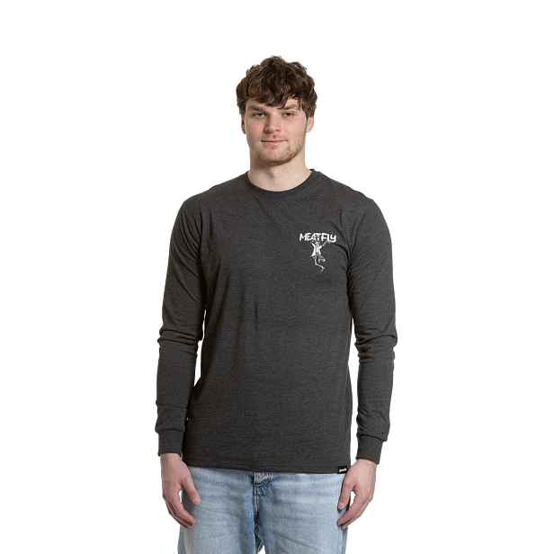 Meatfly pánské tričko s dlouhým rukávem Julien Charcoal Heather Skeleton