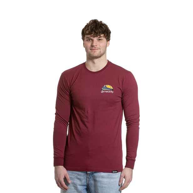 Meatfly pánské tričko s dlouhým rukávem Julien Dark Wine Mountains | 100% bavlna