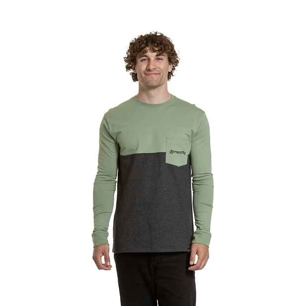 Meatfly pánské tričko s dlouhým rukávem Harvey Basil / Charcoal Heather
