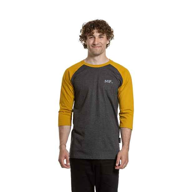 Meatfly pánské tričko s dlouhým rukávem Kennedy Raglan Charcoal Heather / Mustard | 100% bavlna