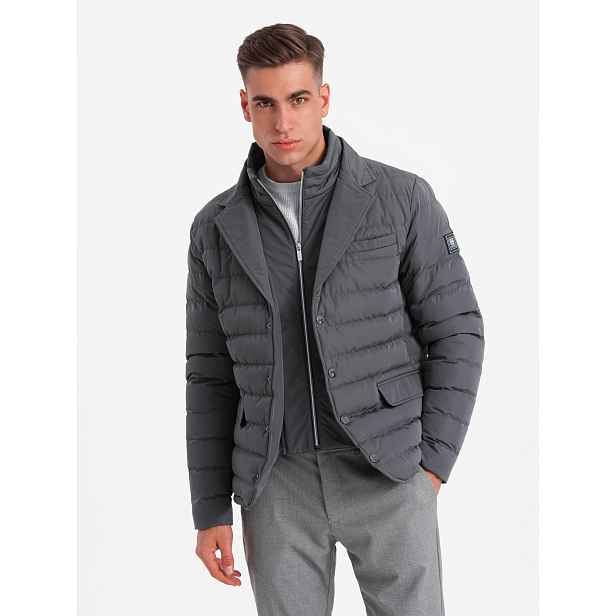 Ombre Men's quilted jacket with jacket cut - graphite
