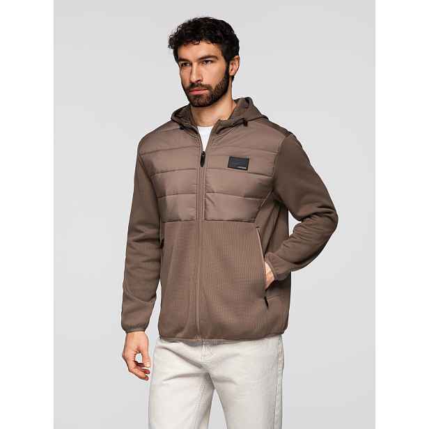 Ombre Men's lightweight jacket of combined materials with hood and decorative quilting - light