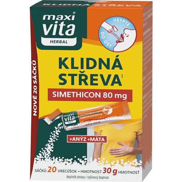 MAXI VITA HERBAL KLIDNÁ STŘEVA SIMETHICON, 20 STICK Doplněk stravy