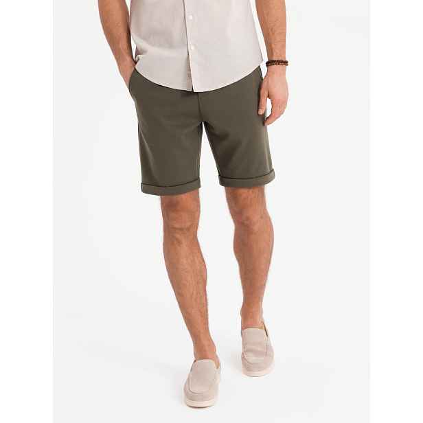 Ombre Men's knit shorts with rolled up legs - olive