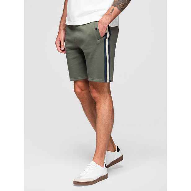 Ombre Men's sweat shorts with piping and drawstring waistband - olive