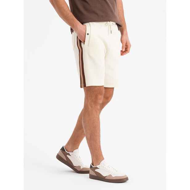 Ombre Men's sweat shorts with piping and drawstring waistband - cream