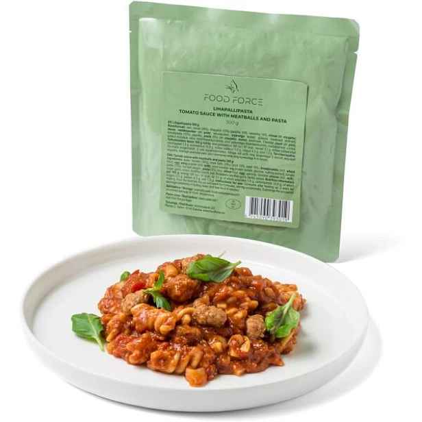 FOOD FORCE RAJČATOVÁ OMÁČKA MASOVÝMI KULIČKAMI A TĚSTOVINAMI 300G Outdoorové jídlo