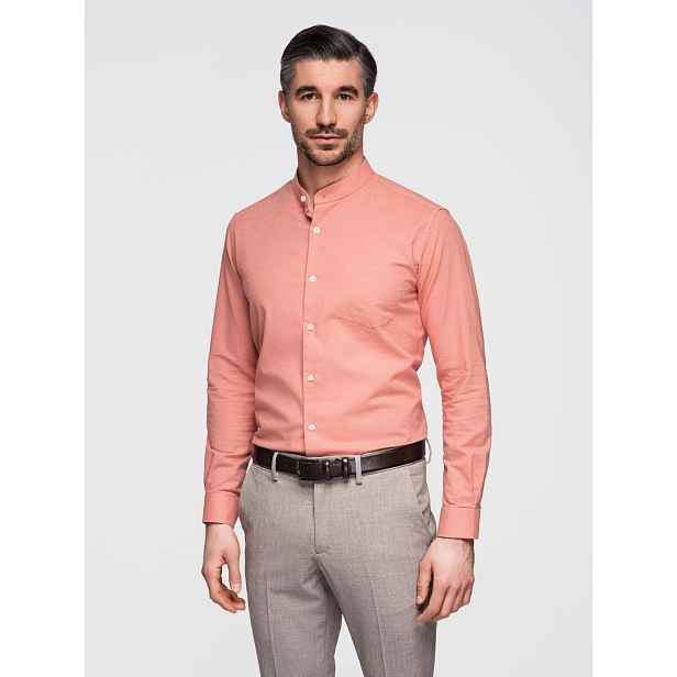 Ombre Men's linen shirt with collar and pocket REGULAR FIT - peach