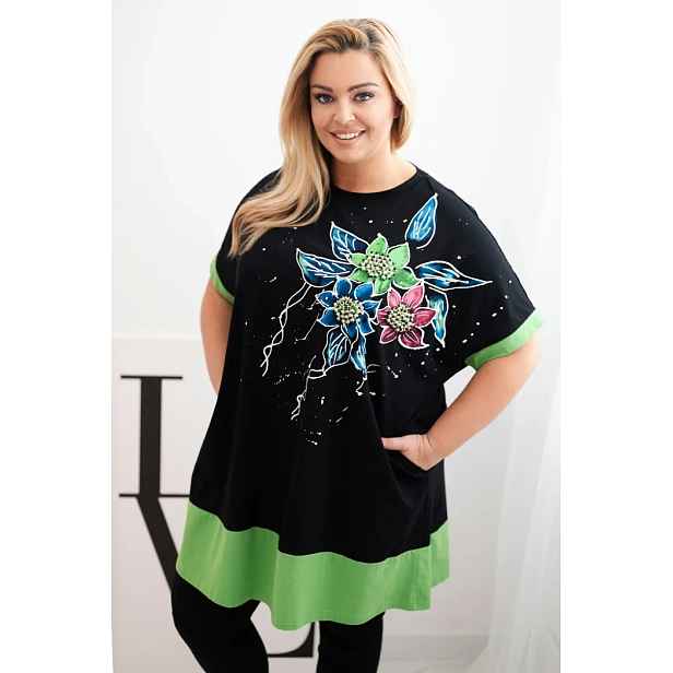 Kesi Włoski Dámská tunika Plus Size s květinovým vzorem a ozdobnými perličkami