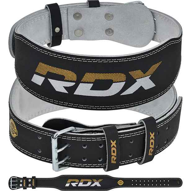 RDX Vzpěračský opasek GYM BELT 4palcový kožený, černo
