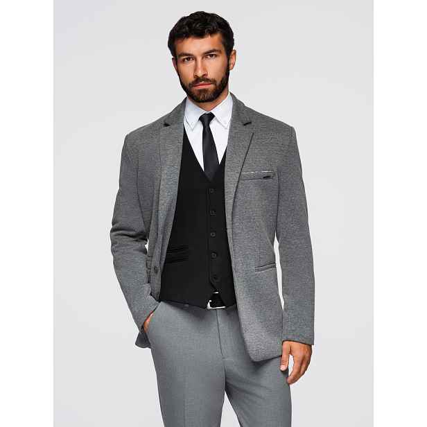 Ombre Men's knitted jacket with a fitted cut - graphite