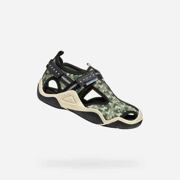 Olivové chlapecké sandály Geox Wader - Kluci