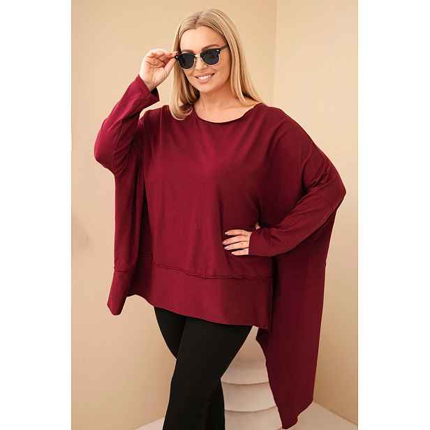 Kesi Dámská tunika Plus Size z bavlny s asymetrickým spodním lemem bordová