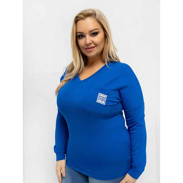 Plus size kobaltové tričko s dlouhým rukávem
