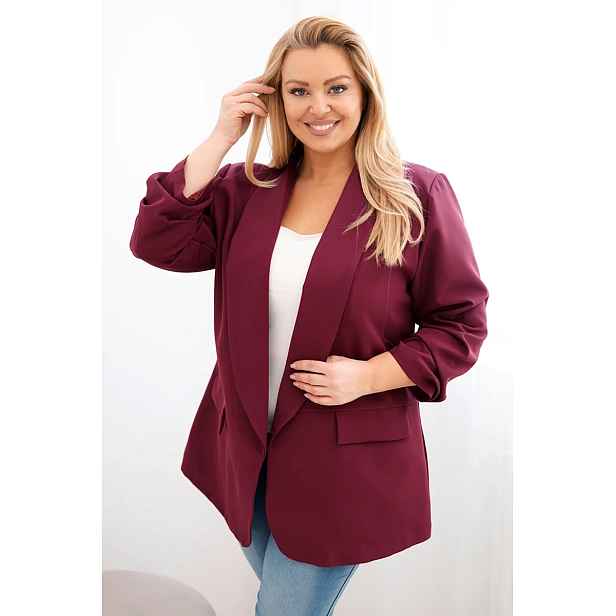Elegantní plus size dámský sako ve švestkové barvě
