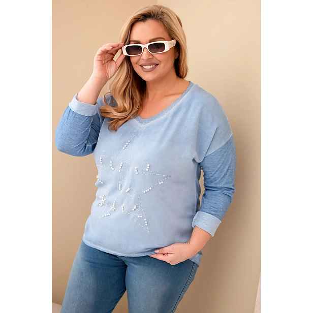 Dámská halenka Kesi Plus Size s potiskem a perlami