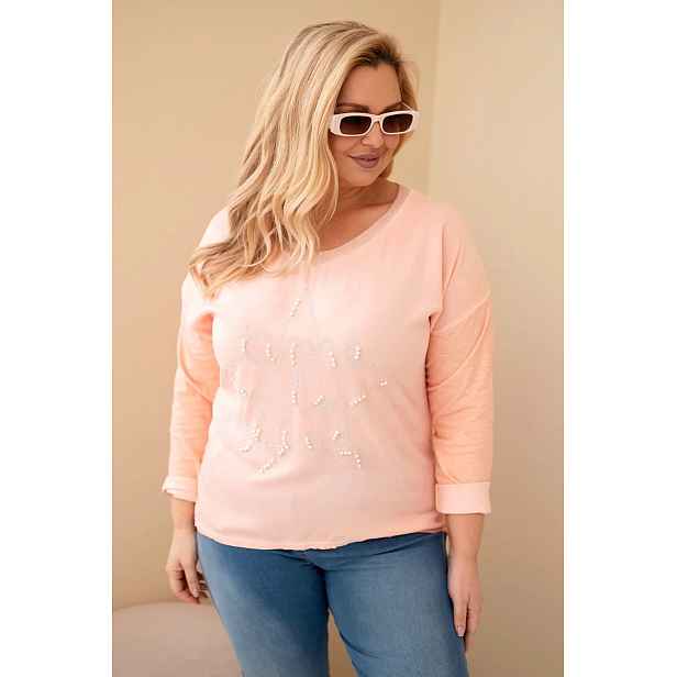 Plus size halenka s potiskem a perlami