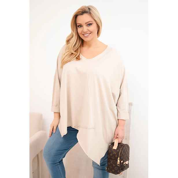 Kesi Dámská bavlněná blůza Plus Size s asymetrickým spodním lemem a V výstřihem