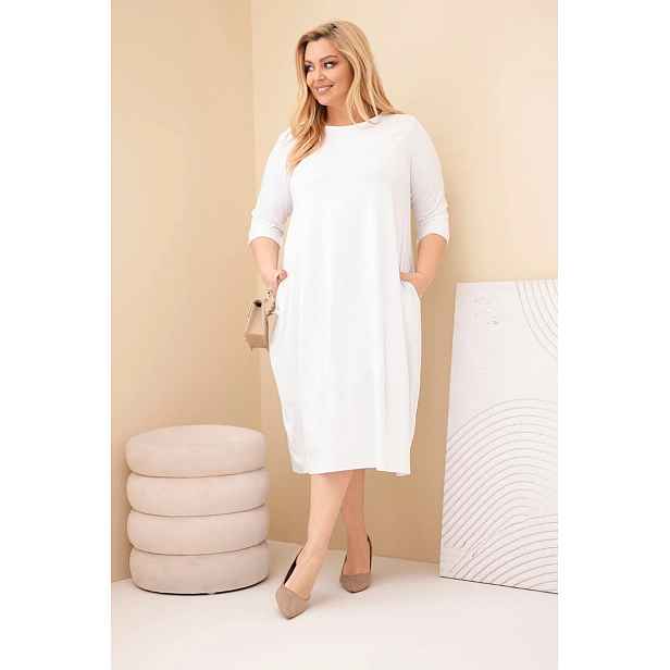 Plus size dámské šaty s kapsami a ohrnutými rukávy