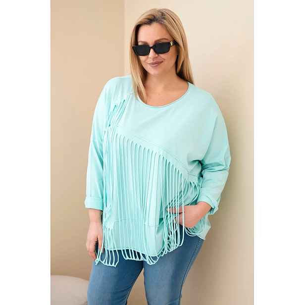 Plus size dámská halenka s třásněmi, mátová
