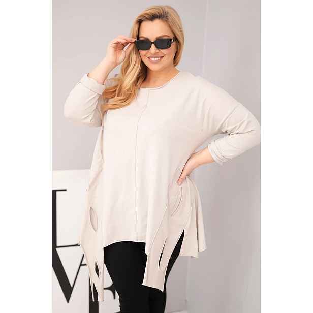 Plus size halenka s asymetrickým spodkem a výřezy