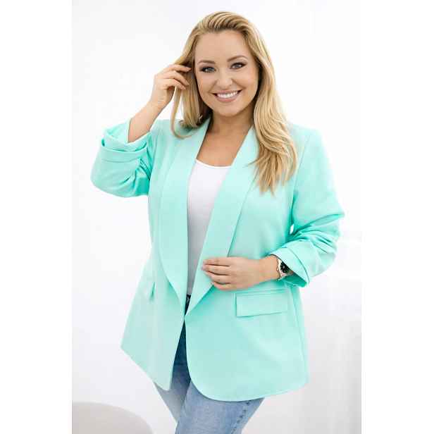 Elegantní dámský sako Plus Size ve světlém mátovém odstínu