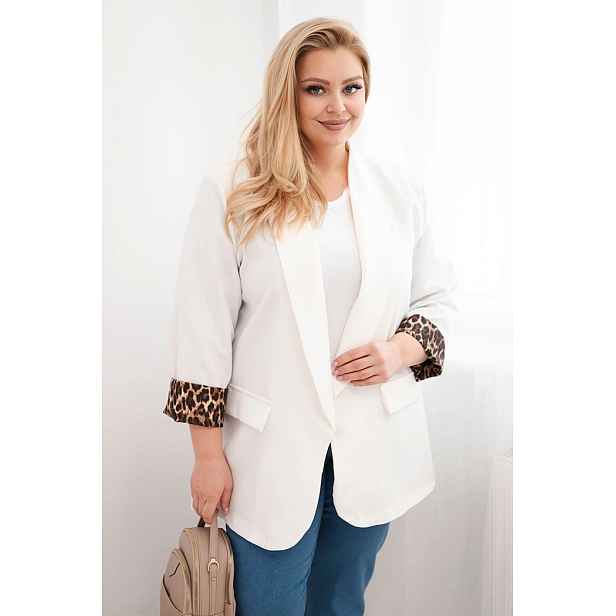 Dámské plus size sako s leopardou podšívkou