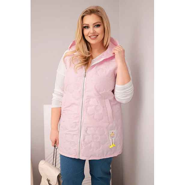 Dámská plus size vesta s kapucí a květinovým designem