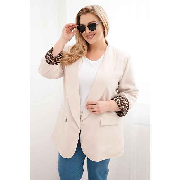 Kesi ženské plus size sako s leopardou podšívkou