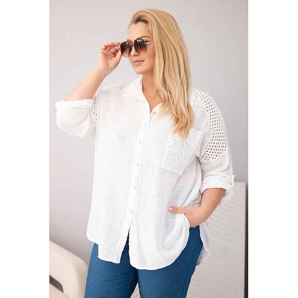 Plus size bavlněná košile s krajkou