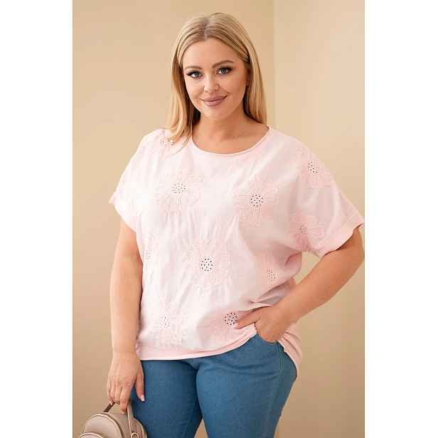 Dámská plus-size halenka s výšivkou květin