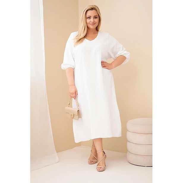 Plus size bavlněné šaty s véčkovým výstřihem