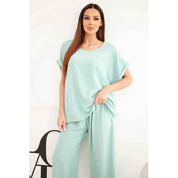 Kesi Plus Size dámská halenka a kalhoty, tmavá mátová