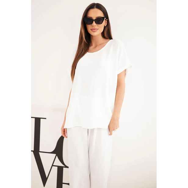 Kesi Włoski dámský plus size komplet: halenka a široké kalhoty ecru