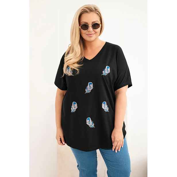 Dámská Plus Size halenka s pírkovými aplikacemi