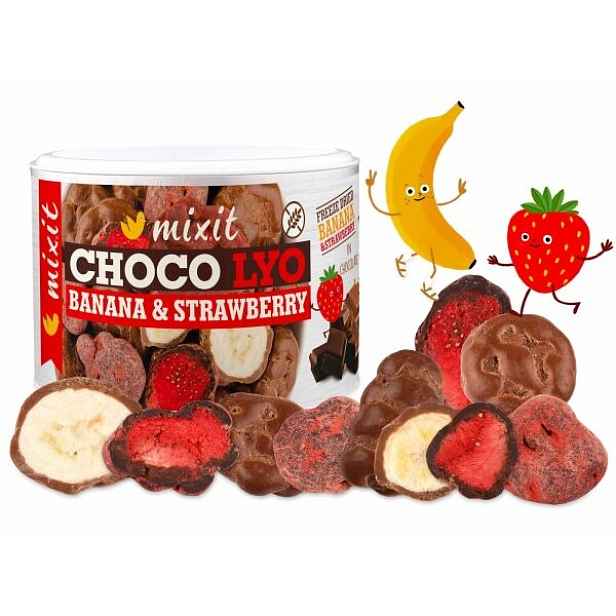MIXIT KŘUPAVÉ BANÁNKY A JAHODY V ČOKOLÁDĚ Ovocná pochoutka , G