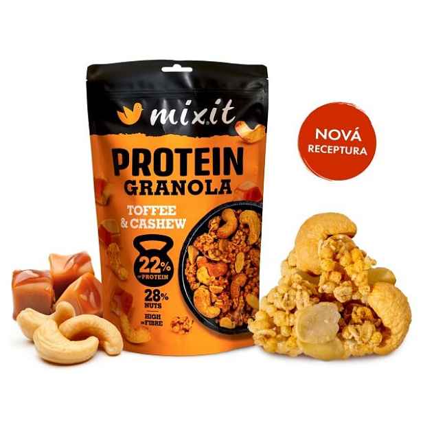 MIXIT PROTEINOVÁ GRANOLA Z PECE - TOFFEE A KEŠU Proteinová snídaňová směs , G