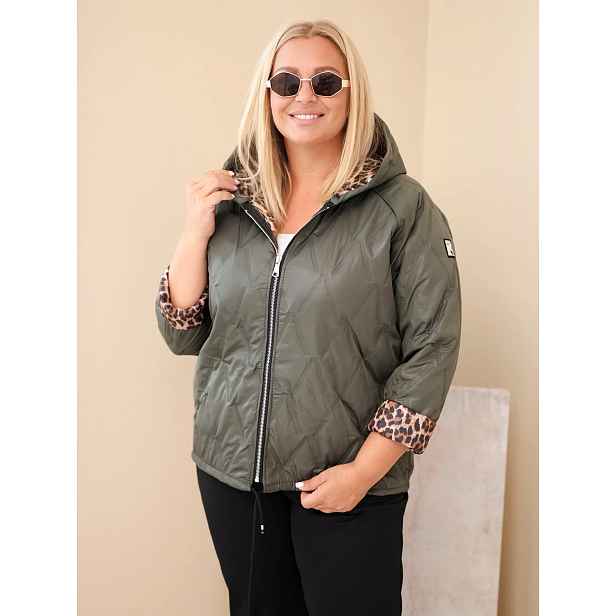 Kesi Plus Size dámská bunda s kapucí a leopardím vzorem